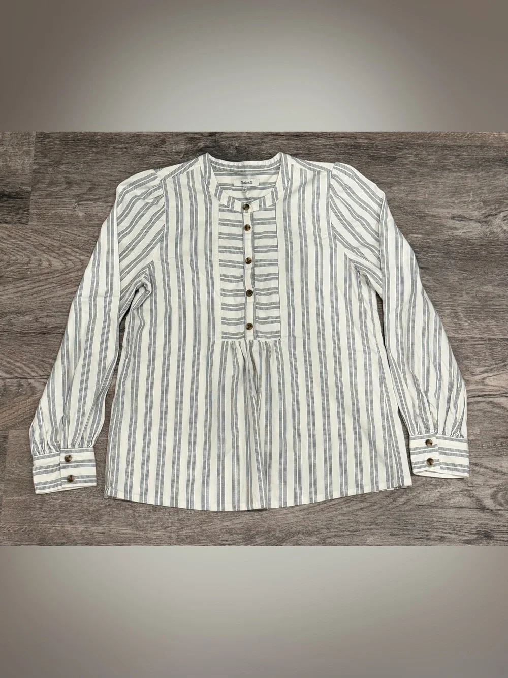 Madewell Women’s Small Striped Button Front Blouse Cotton Lyocell